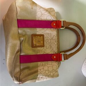 Vintage Victoria Secret Metallic Gold Purse with Pink & Orange Accents